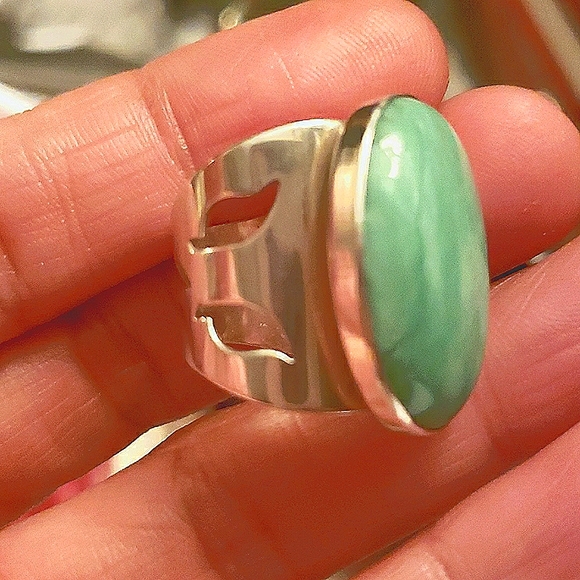 JAY KING DTR GREEN STONE RING THICK BAND LEAF CUT OUTS 5.5 STERLING SILVER 925 - Picture 1 of 3